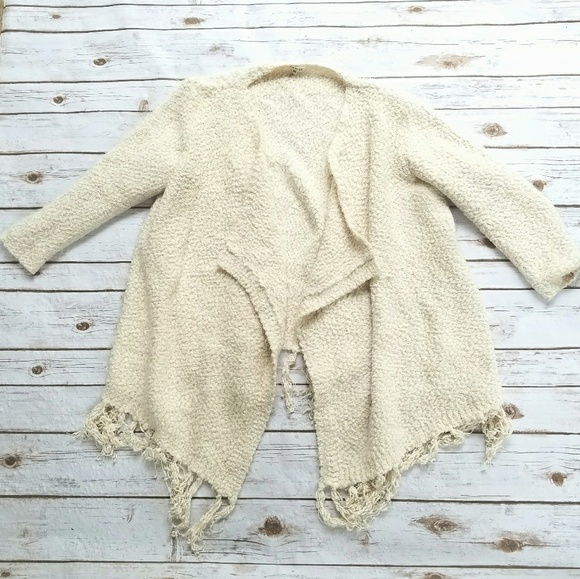 boutique Sweaters - Off-white Popcorn/Eyelash Drape Cardigan